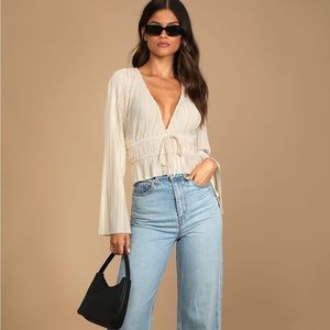 Staying Optimistic Champagne Pleated Bell Sleeve Top